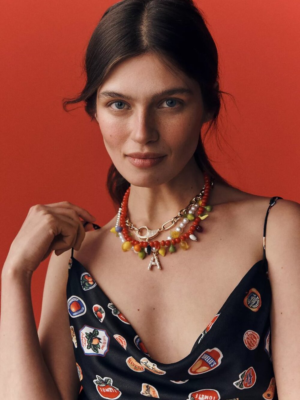 Anthropologie Beaded Fruit Icon Charm Necklace NWT - Picture 2 of 6